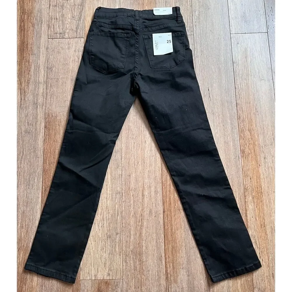 Vervet Jeanne  High Rise Stretch Slim Ankle Black HiddenButton Fly Jeans Size 25